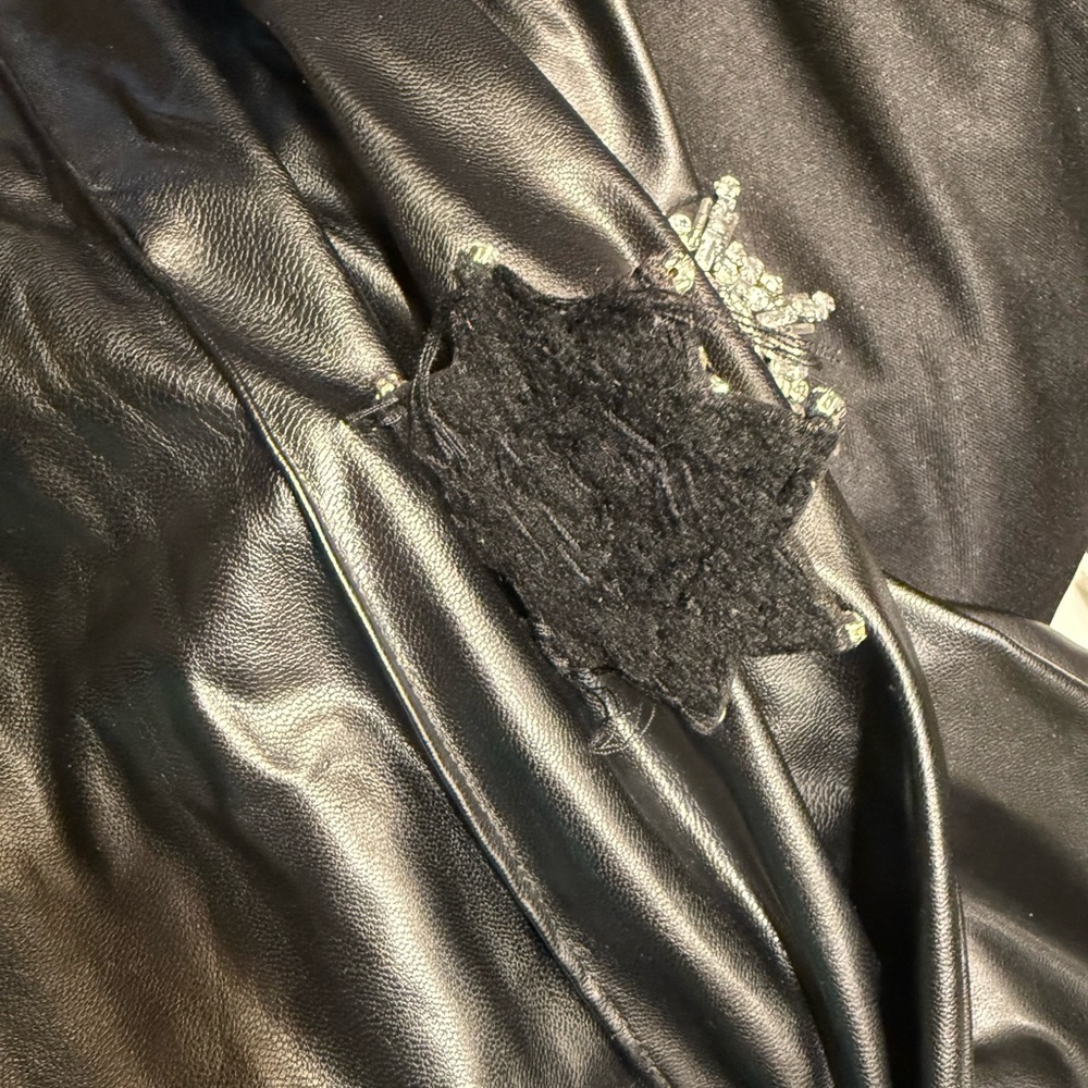 Black Embellished Faux Leather Women's Pant Set - 1X - Picture 3 of 5